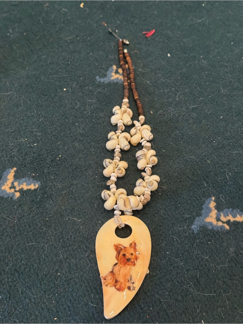 Handmade Dog Pendant Necklace in Cream with Yorkie Design 2 real shell necklaces